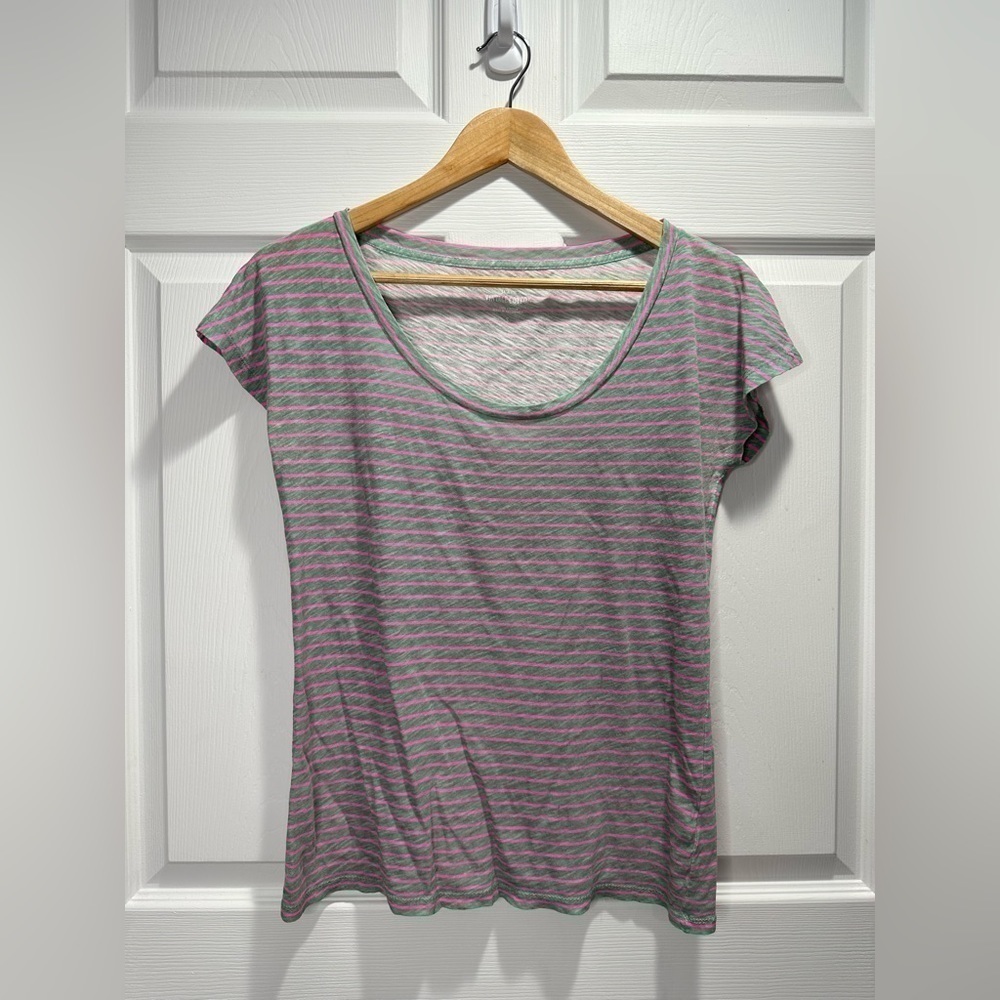J.Crew Vintage Cotton Striped Short Sleeve Tee Grey & Pink Small